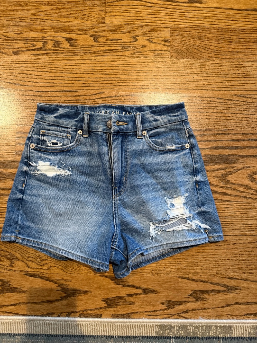 American Eagle Outfitters Distressed High-Rise Denim Shorts - Blue